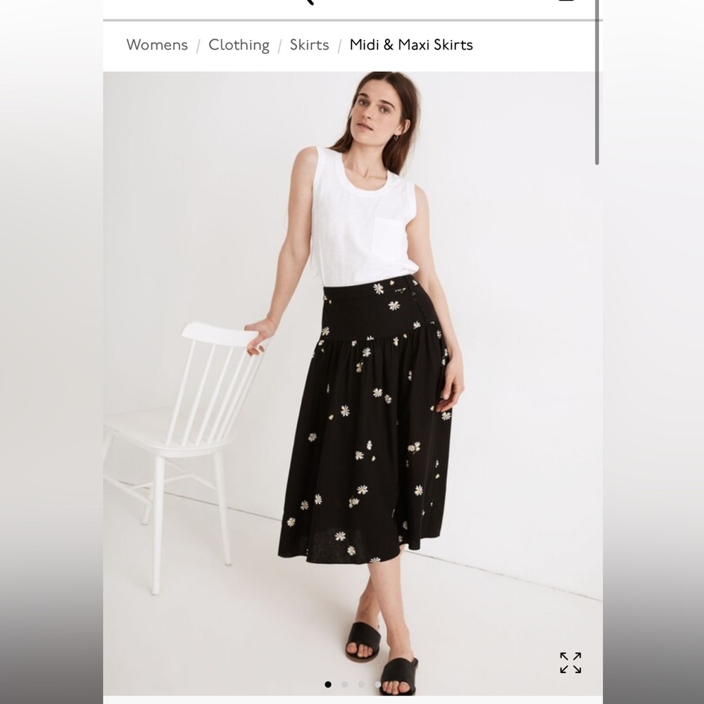 Madewell Black Floral Midi Skirt
